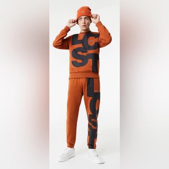 Lacoste Men's Lacoste Brown/Black Contrast Lettering Cotton Sweatpants - Picture 2 of 3